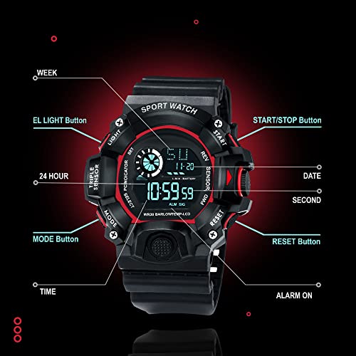 ASGARD Multi Functional Sports Digital Black Dial Men's Watch (Black Dial Black Colored Strap) (Black&Red) - Image 2