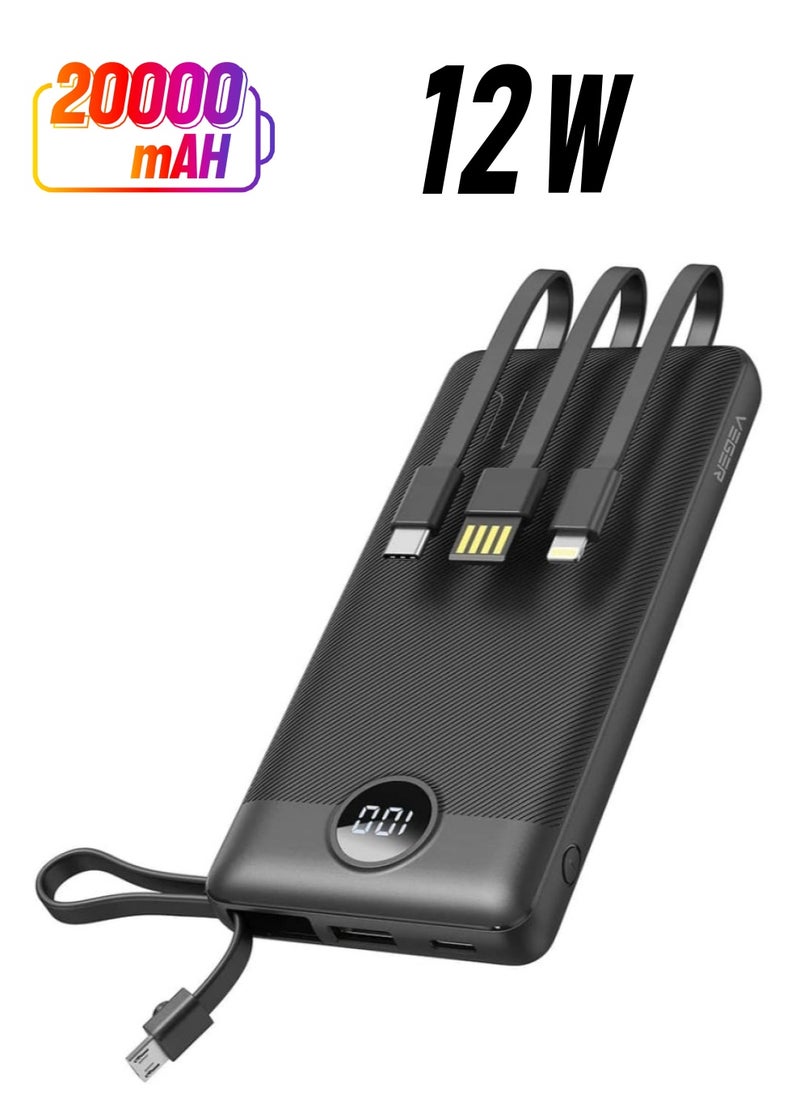 VEGER Power Bank 20000mAh and Built-in 4 Cables Compatible with all Devices Black  - Image 1