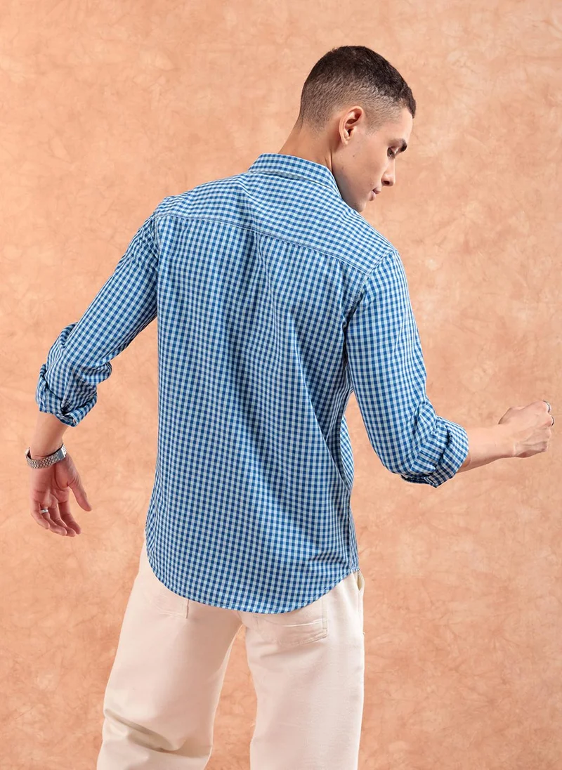 The Indian Garage Co Men Slim Fit Checkered Full Sleeves Spread Collar Casual Shirt