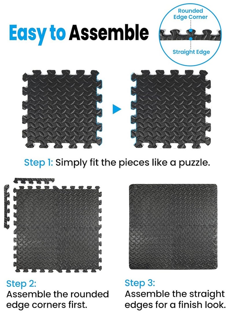 Vixplorn - Black Foam Floor Mat,Interlocking Exercise Mats for Home Gym,Multi-purpose Patchwork Flooring 12 PCS - Image 1