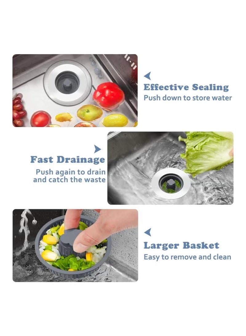 PINKSAMA 3 in 1 Kitchen Sink Drain Strainer and Stopper Kit, SUS304 Stainless Steel Pop-up Kitchen Drain Stopper with Strainer Basket, Fast Drainage Kitchen Sink Plug for Standard 3-1/2 Inch Drain - Image 5