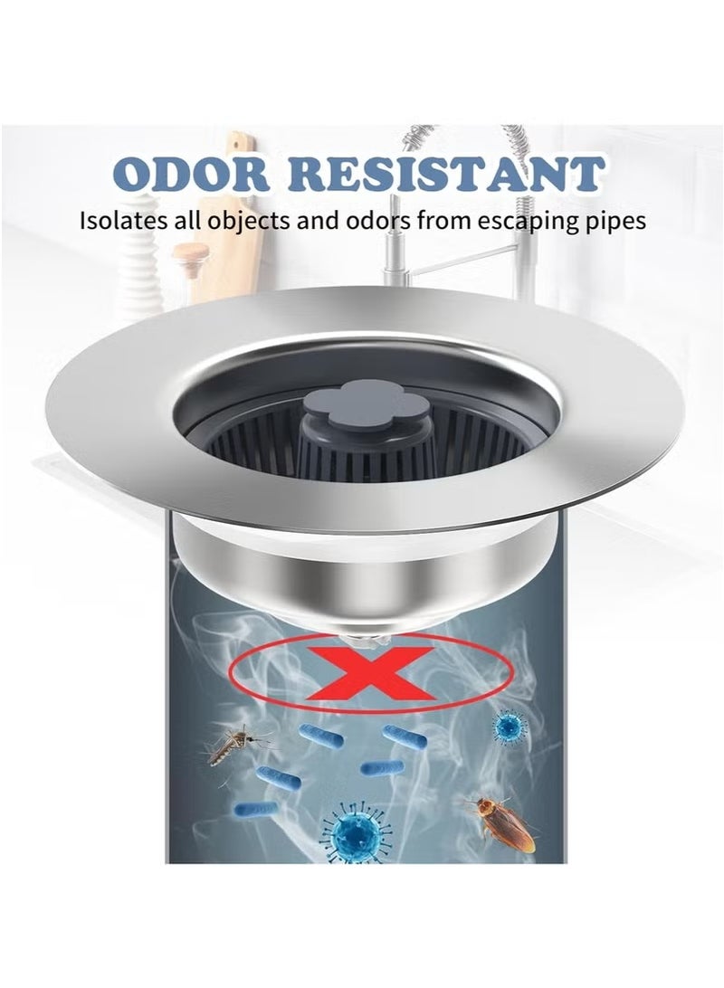 PINKSAMA 3 in 1 Kitchen Sink Drain Strainer and Stopper Kit, SUS304 Stainless Steel Pop-up Kitchen Drain Stopper with Strainer Basket, Fast Drainage Kitchen Sink Plug for Standard 3-1/2 Inch Drain - Image 2