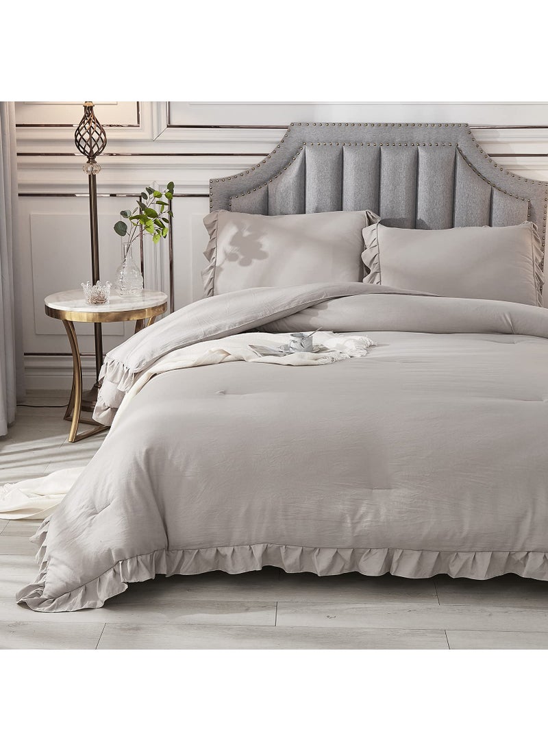 Andency Andency Wheat Ruffled Comforter King(104x90Inch)  3 Pieces(1 Ruffle Comforter and 2 Pillowcases) Vintage Ruffle Fringe Comforter  Farmhouse Rustic Microfiber Down Alternative Bedding Comforter Set  - Image 1