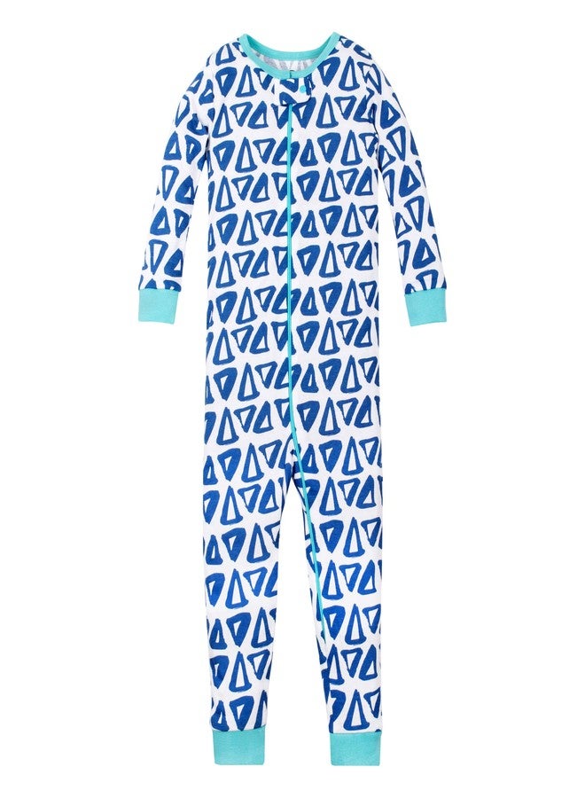 Lamaze Organic Baby Organic Cotton One-Piece Footed Pajama for Boys | Long Sleeve Toddler Stretchy Blue Triangles | 9 Mos - Image 1