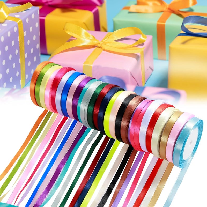 windforgecraft 26 Colors Double Face Fabric Satin Ribbon 25 Yards 26 Rolls (10mm Wide) Polyester Satin Ribbon Fabric Ribbon Craft Ribbon for Girl Hair Bow Gift Wrapping Ribbon for Presents Wedding Party Bows Craft - Image 1