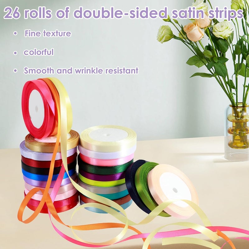 windforgecraft 26 Colors Double Face Fabric Satin Ribbon 25 Yards 26 Rolls (10mm Wide) Polyester Satin Ribbon Fabric Ribbon Craft Ribbon for Girl Hair Bow Gift Wrapping Ribbon for Presents Wedding Party Bows Craft - Image 3
