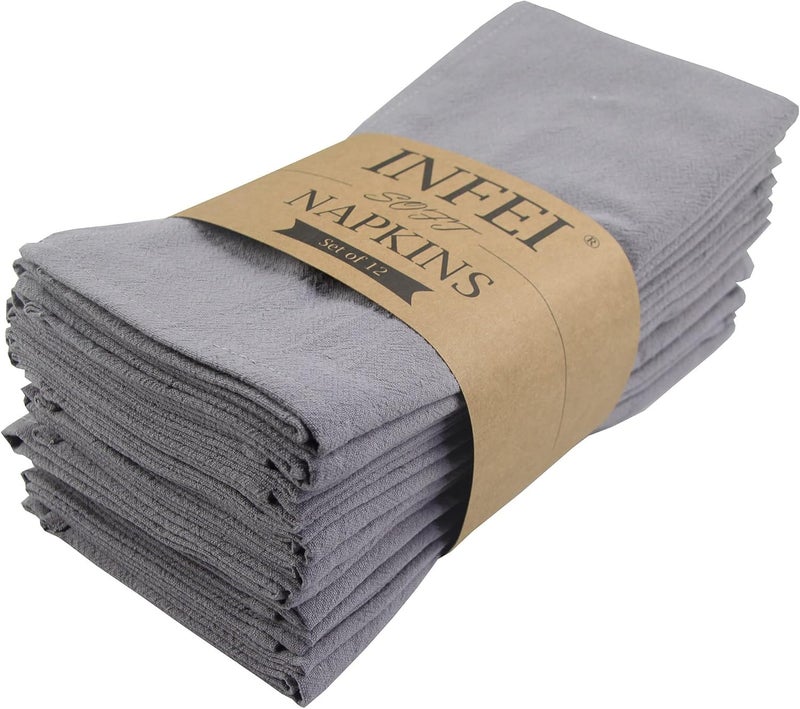 INFEI Plain Color Dinner Cloth Napkins Set of 12 169 x 169 Inches Reusable Cotton Kitchen Table Napkin for Cocktail Parties Weddings Hotel  Home Use Grey - Image 1