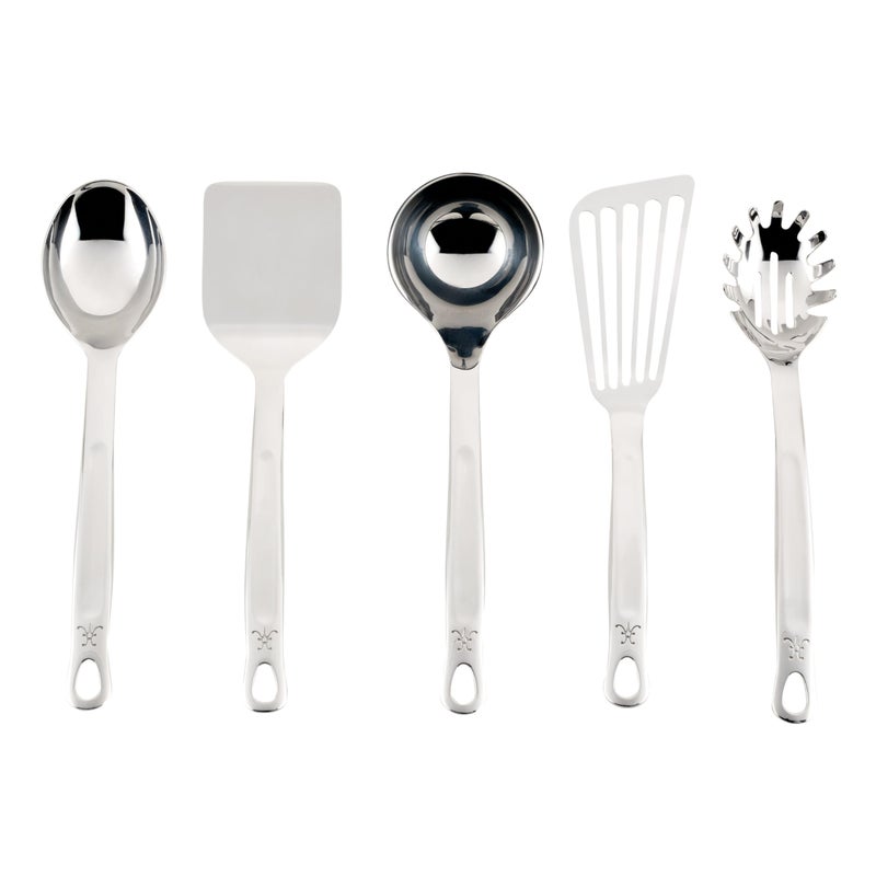 Hestan Provisions Chefs Tools Essential Set 5Piece Stainless Steel Solid Spoon Ladle Pasta Fork TurnerSpatula Fish Spatula - Image 2