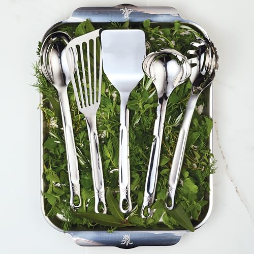 Hestan Provisions Chefs Tools Essential Set 5Piece Stainless Steel Solid Spoon Ladle Pasta Fork TurnerSpatula Fish Spatula - Image 3