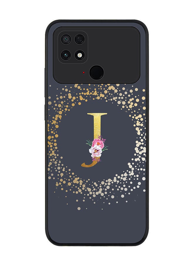 Stylizedd Rugged Black edge case for Xiaomi Poco C40 Slim fit Soft Case Flexible Rubber Edges TPU Gel Thin Cover - Custom Monogram Initial Letter Floral Pattern Alphabet - J (Grey) - Image 1