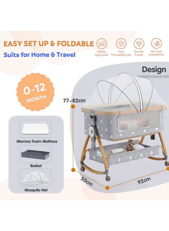 LIODUX Baby Bassinet, Bedside Bassinet for Baby, 6 Height Adjustable Babies Bed, 3 in 1 Easy Folding Bassinets with Wheels, Babies Cradle, Mosquito Net, Portable Crib for Infant/Newborn, Design - Image 3