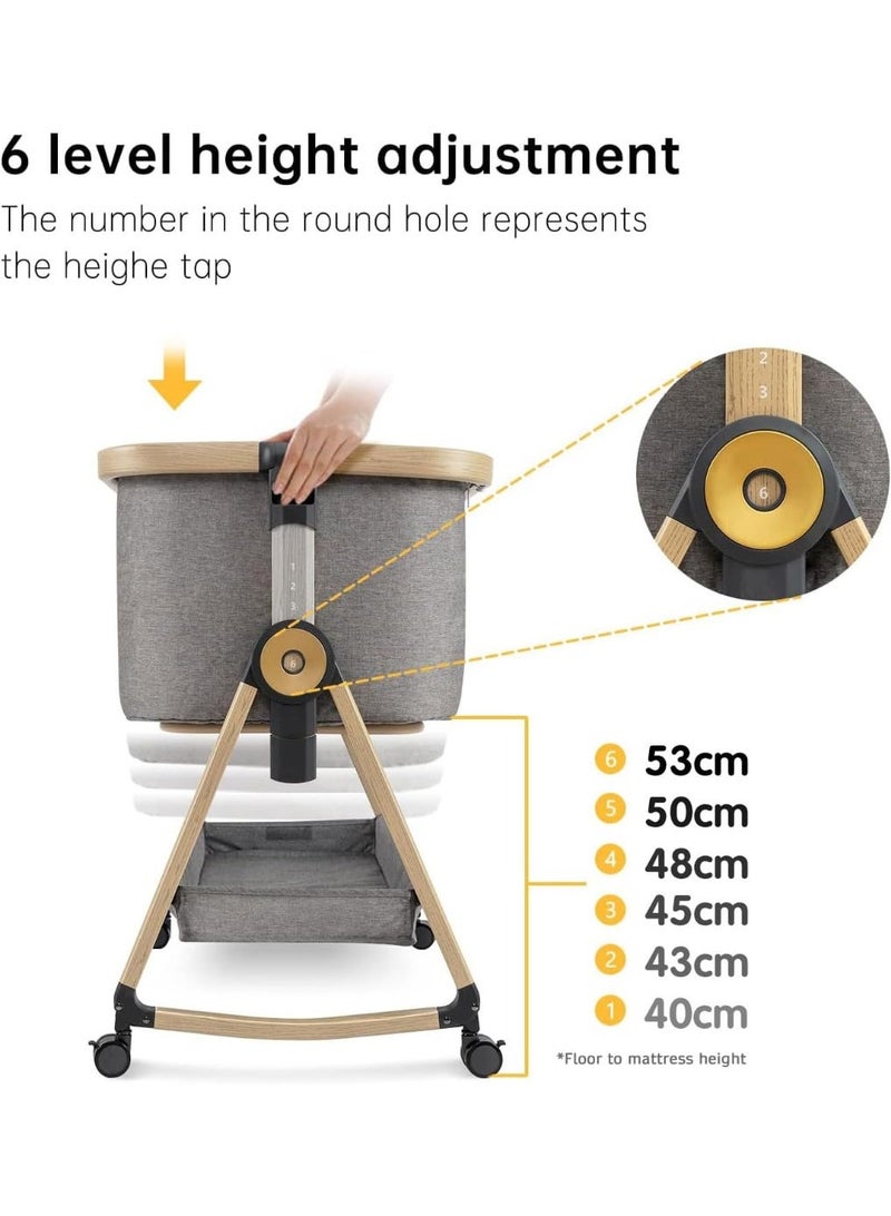 LIODUX Baby Bassinet, Bedside Bassinet for Baby, 6 Height Adjustable Babies Bed, 3 in 1 Easy Folding Bassinets with Wheels, Babies Cradle, Mosquito Net, Portable Crib for Infant/Newborn, Design - Image 5