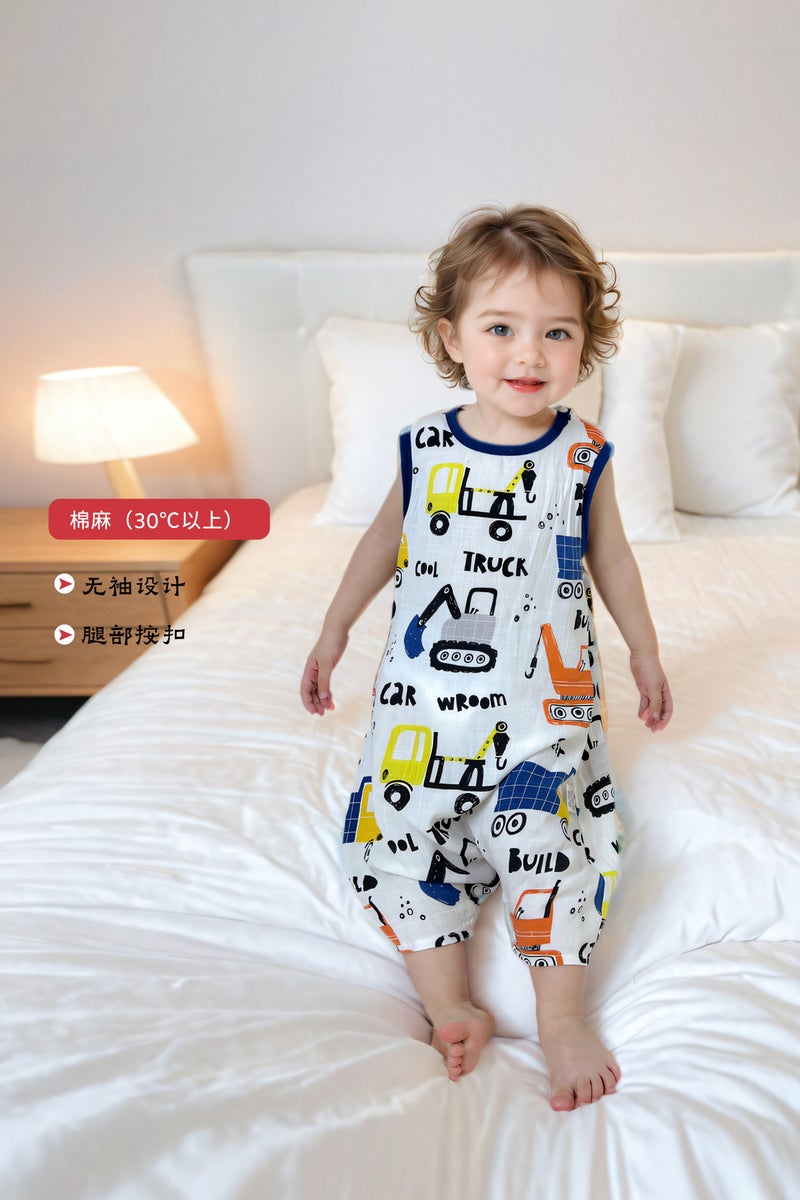 Superman Doudou Spring and Summer Thin Baby Gauze Sleeping Bag Baby Short-sleeved Leg Kick-proof Quilt for Middle and Big Children All Seasons Engineering Team-Cotton and Linen Vest 