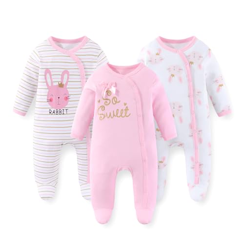 JELYLOVE Unisex Baby Boy Girl Footies Rompers Cotton Long Sleeve 3 Pack Infant Jumpsuits 0-12Months Babies' Outfits - Image 1