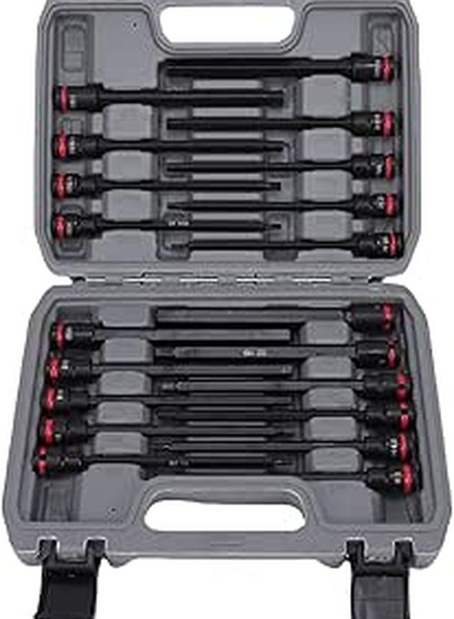 20PCS 3 8 Inch Drive Long Impact Hex Bit Socket Set SAE Metric S2 Alloy Steel with Storage Box - Image 1