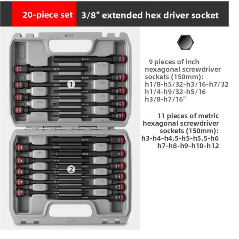 20PCS 3 8 Inch Drive Long Impact Hex Bit Socket Set SAE Metric S2 Alloy Steel with Storage Box - Image 3