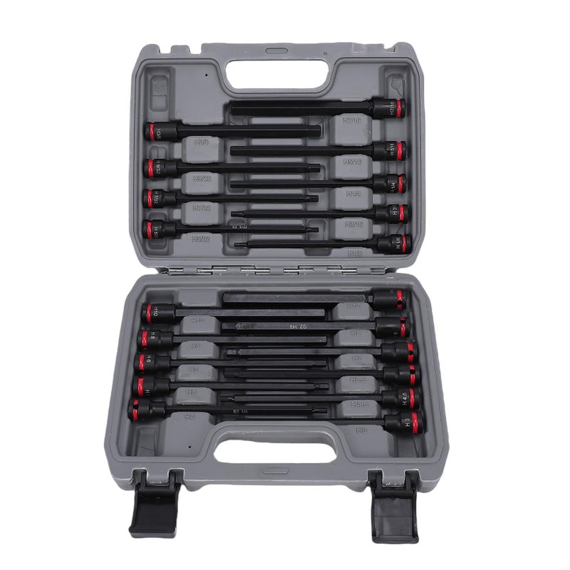 20PCS 3 8 Inch Drive Long Impact Hex Bit Socket Set SAE Metric S2 Alloy Steel with Storage Box - Image 2