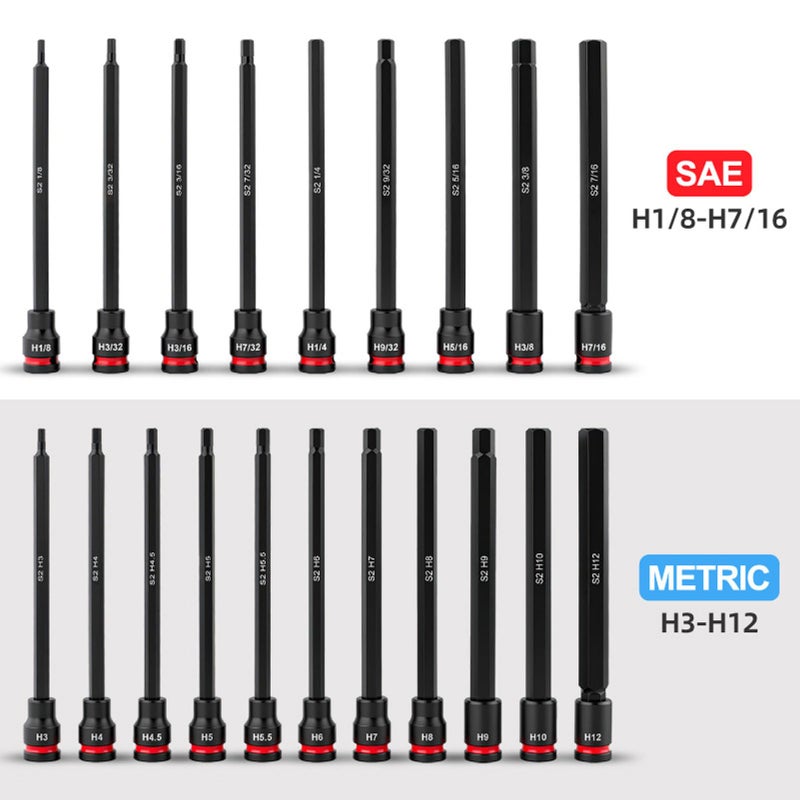 20PCS 3 8 Inch Drive Long Impact Hex Bit Socket Set SAE Metric S2 Alloy Steel with Storage Box - Image 4