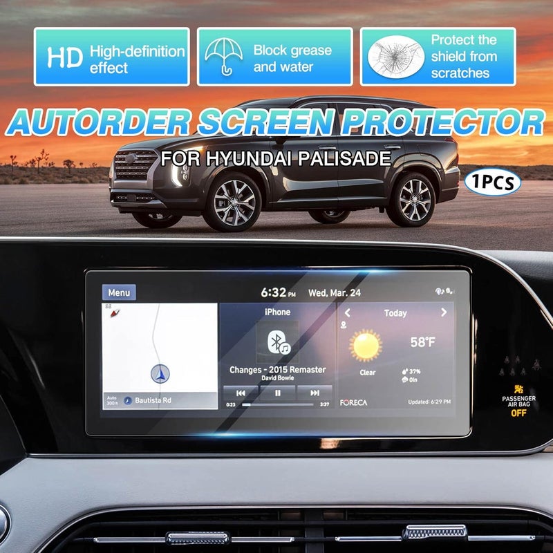 Autorder Tempered Glass Screen Protector for 2020-2022 Hyundai Palisade 10.25-Inch Navigation Touchscreen - Image 2