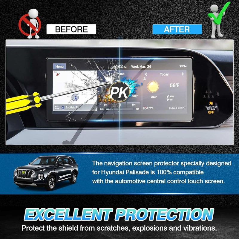 Autorder Tempered Glass Screen Protector for 2020-2022 Hyundai Palisade 10.25-Inch Navigation Touchscreen - Image 4