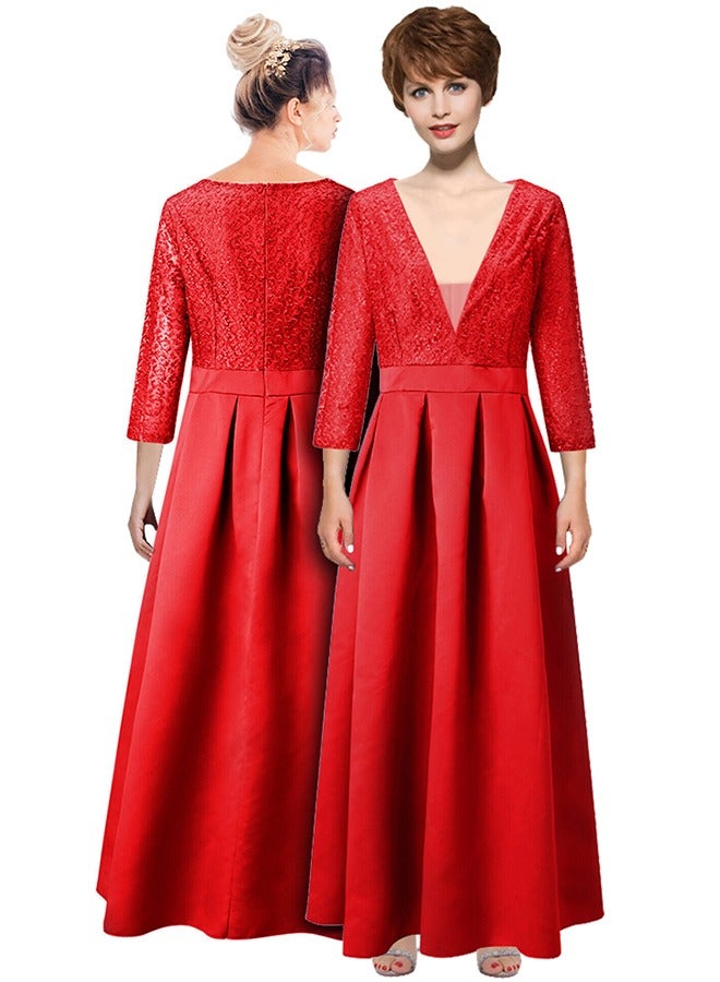 MARGOUN Large Size, Elegant Prom Evening Party Dress Women Wedding Robe Maxi Dress Solid Sequins V Neck Big Swing Night Dress Red/A1573  - Image 4