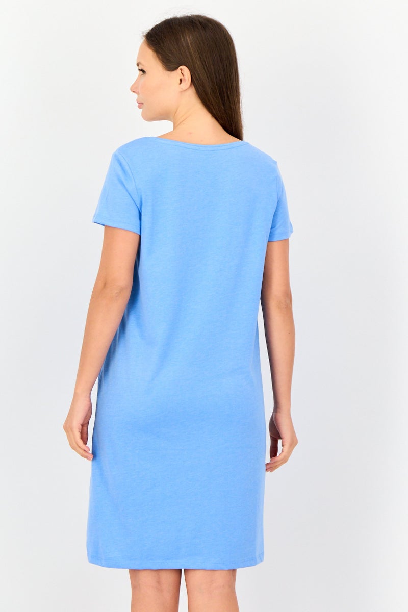 Zivame x Rosaline Women Graphic Print Short Sleeves Sleeping Dress, Light Blue - Image 4