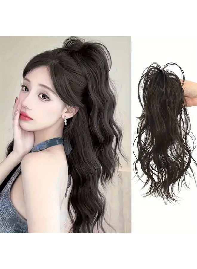 ذيل حصان صناعي مموج بني فاتح بطول 14 بوصة مع مشبك مخالب - Image 1