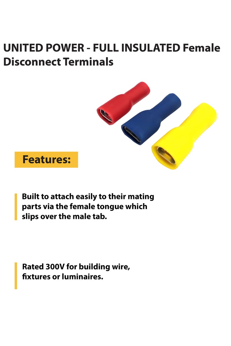 UNITED POWER Fully Insulated Female Disconnect Terminals, AWG Crimp Connectors, Electrical Spade Terminals - Image 3