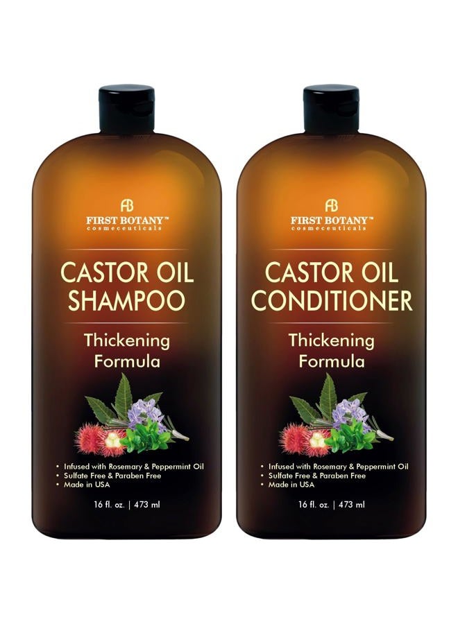 First Botany Castor Oil Shampoo and Conditioner - An Anti Hair Loss Set Thickening formula For Hair Regrowth, Anti Thinning Sulfate Free For Men & Women Anti Dandruff Treatment - 16 oz - Image 1