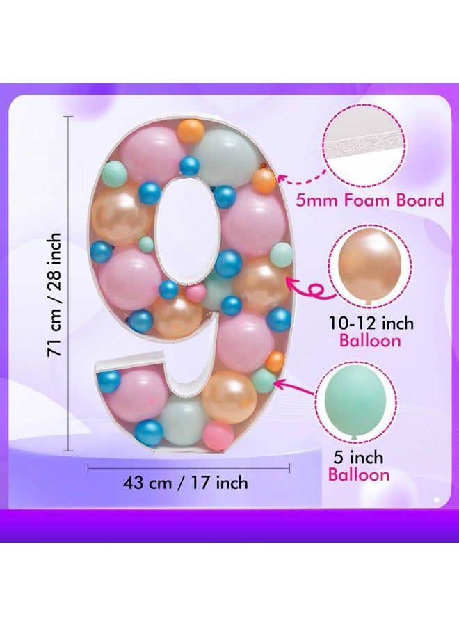 JoyBox Design Mosaic Balloon Numbers Frame Marquee Light Up Number 9 Pre-Cut Large Foam Board Sign Cut-out for Boy Girl Birthday Backdrop Anniversary Decoration - Image 4