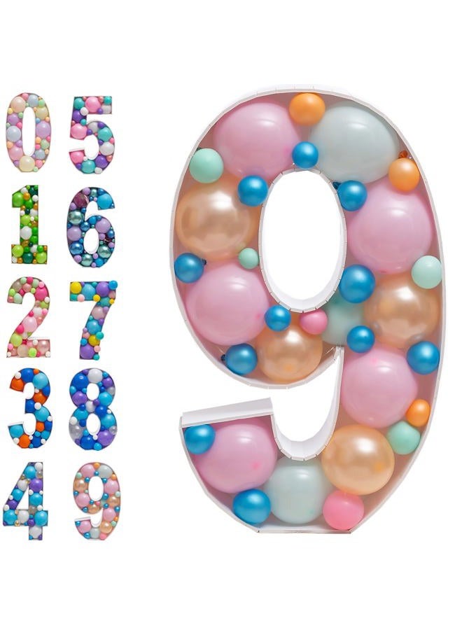 JoyBox Design Mosaic Balloon Numbers Frame Marquee Light Up Number 9 Pre-Cut Large Foam Board Sign Cut-out for Boy Girl Birthday Backdrop Anniversary Decoration - Image 1