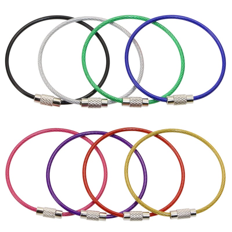 24-Pcs Stainless Steel Wire Keychains Nylon Coated Aircraft Cable Loops (6-Inch, 8 Colors)