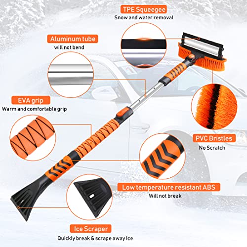 JAMIEWIN 41" Long Handle Ice Scraper and Snow Brush for Car Windshield, Extendable Car Snow Scraper and Brush with Squeegee & Ergonomic Foam Grip Snow Remover for Car Trucks SUVs - Image 3