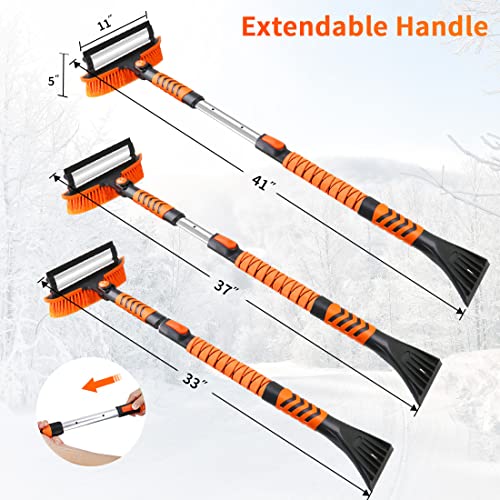 JAMIEWIN 41" Long Handle Ice Scraper and Snow Brush for Car Windshield, Extendable Car Snow Scraper and Brush with Squeegee & Ergonomic Foam Grip Snow Remover for Car Trucks SUVs - Image 4