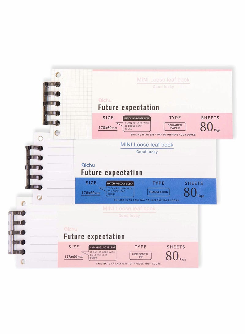 SYOSI 3 Pack Standard Planner Refill Mini Binder Refills 7hole 80gsm Thick Paper Pocket 178x69mm 40 Sheets  - Image 1