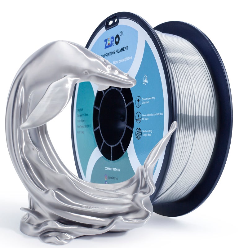ZIRO SILVER Silk PLA Filament 1.75mm 1kg/2.2lb Spool, - Image 3