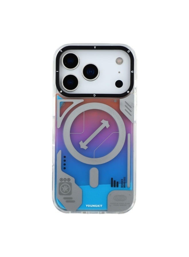 يونج كيت جراب MagSafe بتصميم رمل سائل مضيء بنمط سايبربانك لهاتف iPhone 17 Pro Max - تصميم رمل سائل متوهج في الظلام، حماية من السقوط بمعايير عسكرية، طباعة عالية الدقة مقاومة للخدش، غطاء واقٍ مقاوم للصدمات - أزرق - Image 1