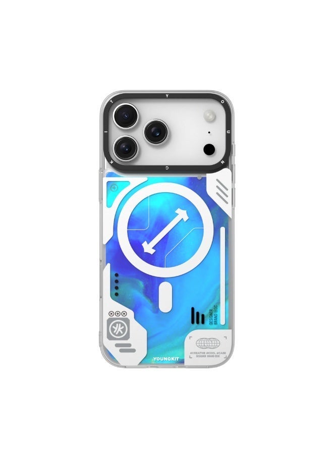 يونج كيت جراب MagSafe بتصميم رمل سائل مضيء بنمط سايبربانك لهاتف iPhone 17 Pro Max - تصميم رمل سائل متوهج في الظلام، حماية من السقوط بمعايير عسكرية، طباعة عالية الدقة مقاومة للخدش، غطاء واقٍ مقاوم للصدمات - أزرق - Image 2