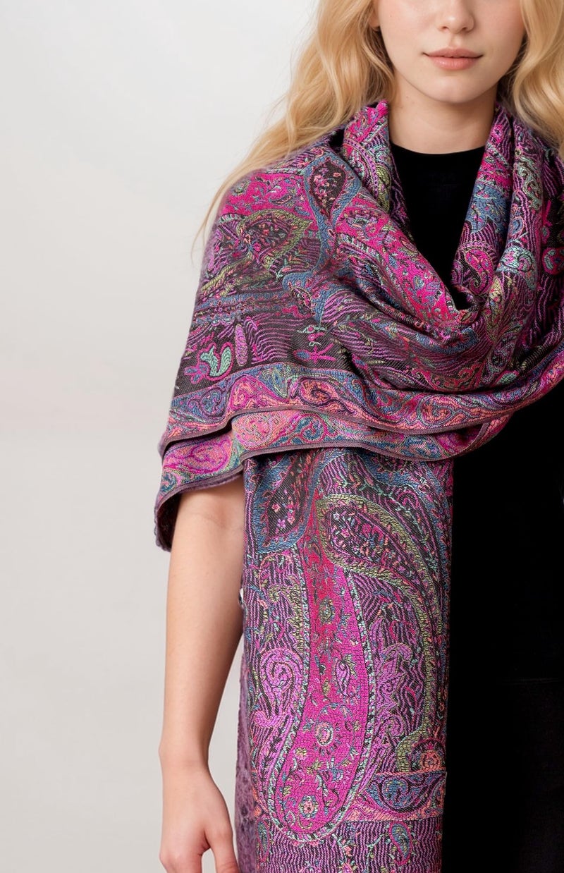 Achillea Soft Silky Reversible Paisley Pashmina Shawl Wrap Scarf w/Fringes (Tapestry Fuchsia) - Image 4