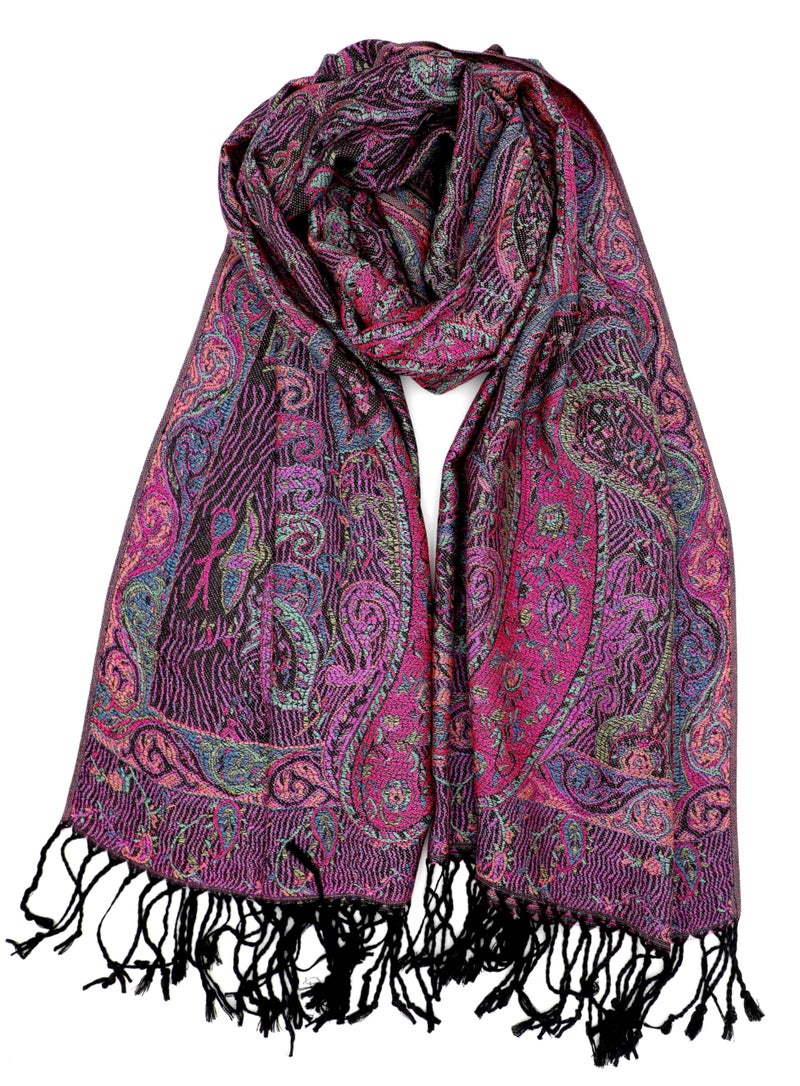 Achillea Soft Silky Reversible Paisley Pashmina Shawl Wrap Scarf w/Fringes (Tapestry Fuchsia) - Image 1