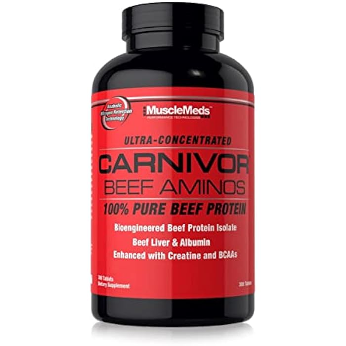 MuscleMeds Carnivor Beef Aminos, Beef Protein Isolate, Beef Liver, Beef Albumin, Creatine, BCAAs for Recovery and Muscle Growth, 300 Tablets - Image 1