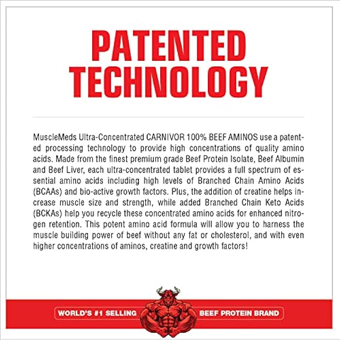 MuscleMeds Carnivor Beef Aminos, Beef Protein Isolate, Beef Liver, Beef Albumin, Creatine, BCAAs for Recovery and Muscle Growth, 300 Tablets - Image 3