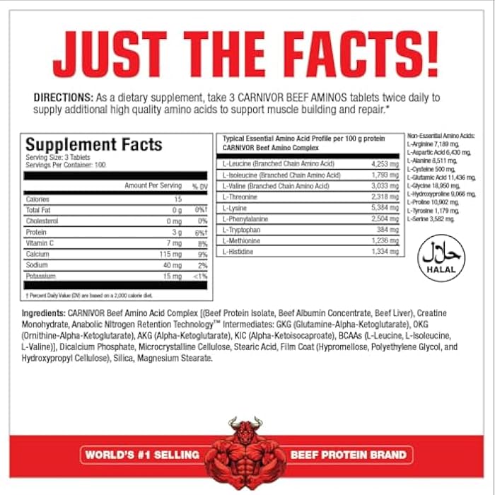 MuscleMeds Carnivor Beef Aminos, Beef Protein Isolate, Beef Liver, Beef Albumin, Creatine, BCAAs for Recovery and Muscle Growth, 300 Tablets - Image 2