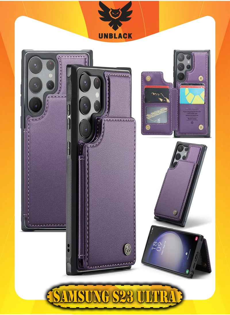 CaseMe Wallet Case for Samsung Galaxy S23 Ultra, Premium Handmade Durable PU Leather Slim Shockproof Case with [Double Magnetic Clasp] [Card Holder] [Kickstand] [RFID Blocking] (Purple)  - Image 1