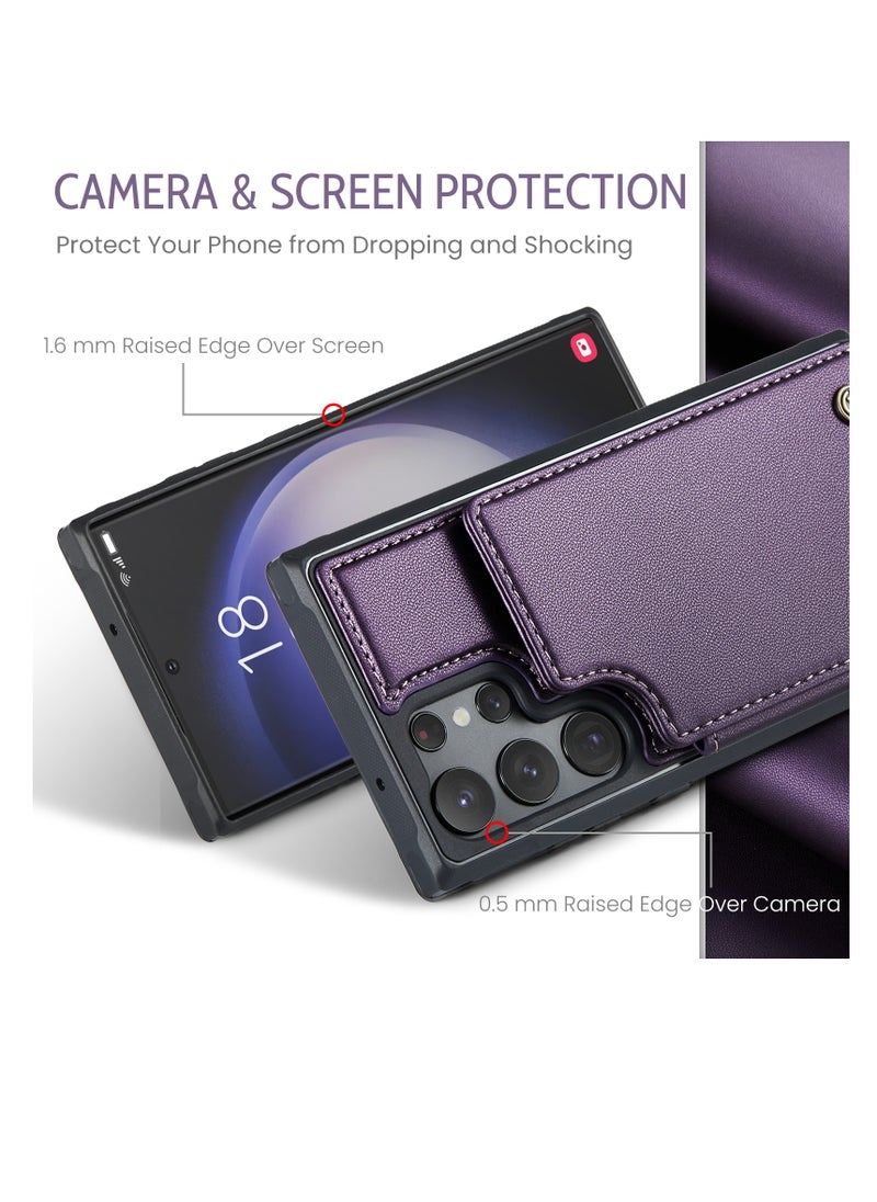 CaseMe Wallet Case for Samsung Galaxy S23 Ultra, Premium Handmade Durable PU Leather Slim Shockproof Case with [Double Magnetic Clasp] [Card Holder] [Kickstand] [RFID Blocking] (Purple)  - Image 4