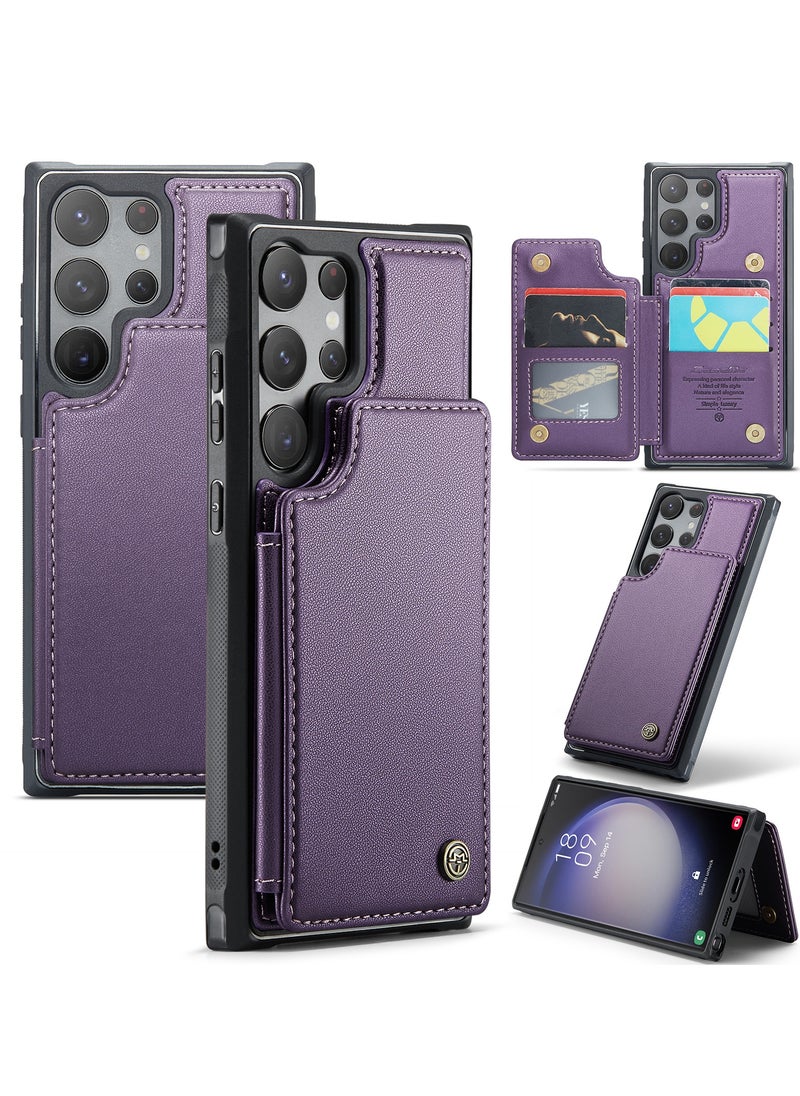 CaseMe Wallet Case for Samsung Galaxy S23 Ultra, Premium Handmade Durable PU Leather Slim Shockproof Case with [Double Magnetic Clasp] [Card Holder] [Kickstand] [RFID Blocking] (Purple)  - Image 2