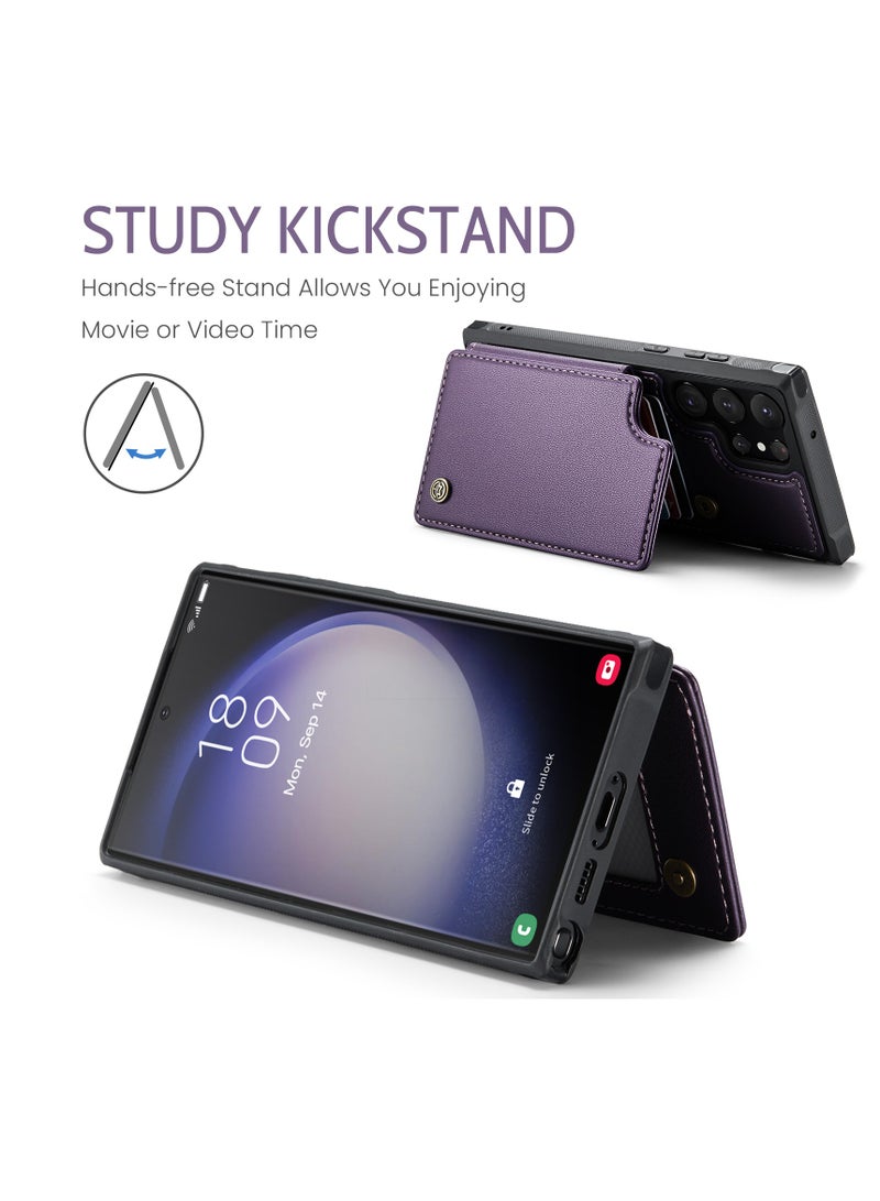 Wallet Case for Samsung Galaxy S23 Ultra, Premium Handmade Durable PU Leather Slim Shockproof Case with [Double Magnetic Clasp] [Card Holder] [Kickstand] [RFID Blocking] (Purple)