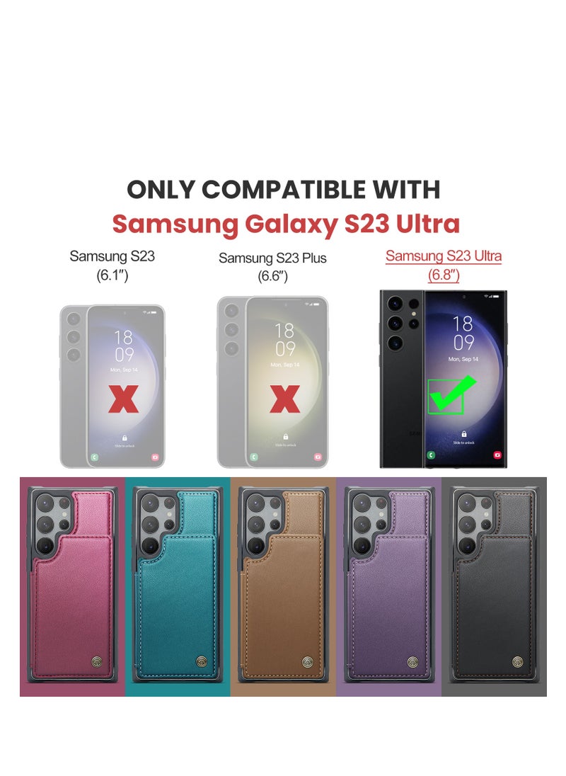 CaseMe Wallet Case for Samsung Galaxy S23 Ultra, Premium Handmade Durable PU Leather Slim Shockproof Case with [Double Magnetic Clasp] [Card Holder] [Kickstand] [RFID Blocking] (Purple)  - Image 3