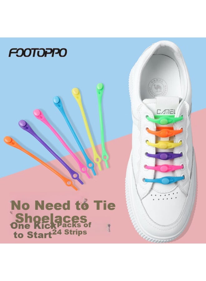 Footoppo Colorful Lazy Shoe Laces, Silicone Slip-on Buckle, Elastic Drawstring, No-tie Elastic Band, Children's Stretchy Shoe Cord - Image 1
