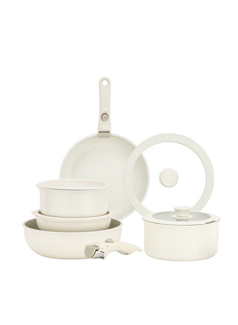 11pcs ceremic aluminum nonstick cookware set fry pan detachable handle glass lid silicone pans pots  - Image 1